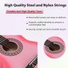 imageADM Beginner Acoustic Classical Guitar 30 Inch Nylon Strings Wooden Guitar Bundle Kit for Kid Boy Girl Student Youth Guitarra Online Lessons with Gig Bag Strap Tuner Extra Strings PicksBlack 1Pink