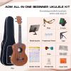 imageADM Concert Ukulele Beginner Kit Mahogany Hawaiian Wood Ukelele Bundle Ukalalee Set with Uke Free Starter Lessons for kids Students and Adults Yellow Brown Khaki 23 inchKhaki