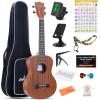 imageADM Concert Ukulele Beginner Kit Mahogany Hawaiian Wood Ukelele Bundle Ukalalee Set with Uke Free Starter Lessons for kids Students and Adults Yellow Brown Khaki 23 inchKhaki