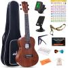 imageADM Concert Ukulele Beginner Kit Mahogany Hawaiian Wood Ukelele Bundle Ukalalee Set with Uke Free Starter Lessons for kids Students and Adults Yellow Brown Khaki 23 inchKhaki