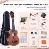 imageADM Concert Ukulele Beginner Kit Mahogany Hawaiian Wood Ukelele Bundle Ukalalee Set with Uke Free Starter Lessons for kids Students and Adults Yellow Brown Khaki 23 inchKhaki