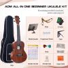 imageADM Concert Ukulele Beginner Kit Mahogany Hawaiian Wood Ukelele Bundle Ukalalee Set with Uke Free Starter Lessons for kids Students and Adults Yellow Brown Khaki 23 inchKhaki