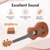 imageADM Concert Ukulele Beginner Kit Mahogany Hawaiian Wood Ukelele Bundle Ukalalee Set with Uke Free Starter Lessons for kids Students and Adults Yellow Brown Khaki 23 inchKhaki