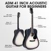 imageADM Dreadnought Acoustic Guitar Kit with Free Lesson for Beginner Adult Teen Full Size Acustica Guitarra Starter Bundle Set wBag Strap Tuner Capo Pickguard Music Stand Right HandSunburst 41 InchGrey