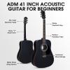imageADM Dreadnought Acoustic Guitar Kit with Free Lesson for Beginner Adult Teen Full Size Acustica Guitarra Starter Bundle Set wBag Strap Tuner Capo Pickguard Music Stand Right HandSunburst 41 InchBlack 1