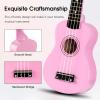 imageADM Ukulele for Beginners Hawaiian Wood Ukelele Kit for Kids Adult Student Starter Professional Ukalelee Pack Bundle with Free Lessons Gig Bag Strap Nylon String Tuner BrownSapele 21 InchPink