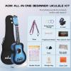 imageADM Ukulele for Beginners Hawaiian Wood Ukelele Kit for Kids Adult Student Starter Professional Ukalelee Pack Bundle with Free Lessons Gig Bag Strap Nylon String Tuner BrownSapele 21 InchBluebrust