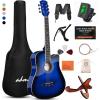 imageADM 38quot Inch Acoustic Guitar Bundle for Beginners Adults with Online Lesson Cutaway Wood Acustica Guitarra Starter Set Package with Gig Bag Strap Steel Strings Picks Capos Stand GreenBlueburst