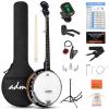 imageADM Banjo 5 String Full Size Banjoes Set 38 Inch Beginner Banjo Kit with Resonator Remo Drum Head Open or Closed Back Gift Package Free Lessons Starter Accessories for Adults Teenager BrownBrownUpgrade