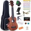 imageADM Concert Ukulele Beginner Kit Mahogany Hawaiian Wood Ukelele Bundle Ukalalee Set with Uke Free Starter Lessons for kids Students and Adults Yellow Brown Khaki 23 inchKhaki