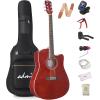 imageADM Dreadnought Acoustic Guitar Kit with Free Lesson for Beginner Adult Teen Full Size Acustica Guitarra Starter Bundle Set wBag Strap Tuner Capo Pickguard Music Stand Right HandSunburst 41 InchRed