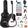 imageADM Dreadnought Acoustic Guitar Kit with Free Lesson for Beginner Adult Teen Full Size Acustica Guitarra Starter Bundle Set wBag Strap Tuner Capo Pickguard Music Stand Right HandSunburst 41 InchGrey