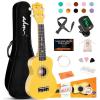 imageADM Ukulele for Beginners Hawaiian Wood Ukelele Kit for Kids Adult Student Starter Professional Ukalelee Pack Bundle with Free Lessons Gig Bag Strap Nylon String Tuner BrownSapele 21 InchBaby Yellow