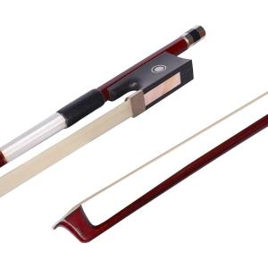 imageADM 44 Full Size Student Violin Bow Well Balanced Handmade Brazilwood Bow with Horsehair Ebony Frog with Pearl Eye and Pearl Slide Brown34 Size