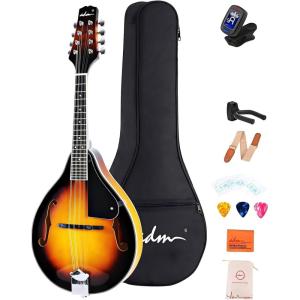 imageADM Acoustic Mandolin Instrument Kit Music A Style for Kids Students Adults Wood Mandolins Beginner Set With Bag Tuner Pickup Strap Strings Picks and Hanger SunbrustSunbrust