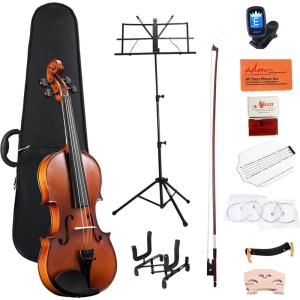 imageADM Acoustic Violin for Kids Beginners Acoustic Violin Fiddle for Teens Students Beginners Violin Starter Kit with Hard Case Rosin Shoulder Rest Bow Violin Music Stand Strings Black 34 SizeBrown