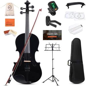 imageADM Acoustic Violin for Kids Beginners Acoustic Violin Fiddle for Teens Students Beginners Violin Starter Kit with Hard Case Rosin Shoulder Rest Bow Violin Music Stand Strings Black 34 SizeBlack