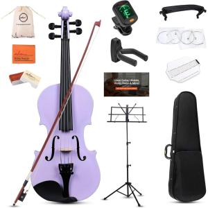 imageADM Acoustic Violin for Kids Beginners Acoustic Violin Fiddle for Teens Students Beginners Violin Starter Kit with Hard Case Rosin Shoulder Rest Bow Violin Music Stand Strings Black 34 SizePurple