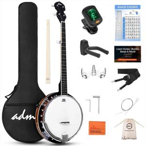 imageADM Banjo 5 String Full Size Banjoes Set 38 Inch Beginner Banjo Kit with Resonator Remo Drum Head Open or Closed Back Gift Package Free Lessons Starter Accessories for Adults Teenager BrownBrown w EQ