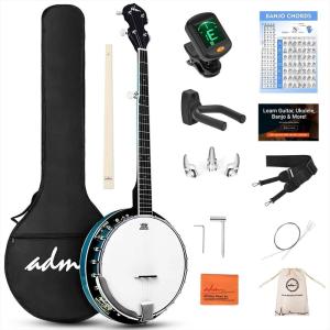 imageADM Banjo 5 String Full Size Banjoes Set 38 Inch Beginner Banjo Kit with Resonator Remo Drum Head Open or Closed Back Gift Package Free Lessons Starter Accessories for Adults Teenager BrownBluishGreen