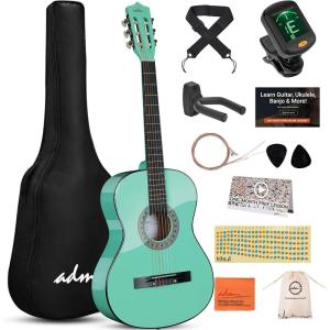 imageADM Beginner Acoustic Classical Guitar 30 Inch Nylon Strings Wooden Guitar Bundle Kit for Kid Boy Girl Student Youth Guitarra Online Lessons with Gig Bag Strap Tuner Extra Strings PicksPink 1Cyan Green