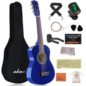 imageADM Beginner Acoustic Classical Guitar 30 Inch Nylon Strings Wooden Guitar Bundle Kit for Kid Boy Girl Student Youth Guitarra Online Lessons with Gig Bag Strap Tuner Extra Strings PicksPink 1Blue