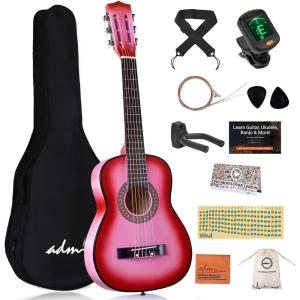 imageADM Beginner Acoustic Classical Guitar 30 Inch Nylon Strings Wooden Guitar Bundle Kit for Kid Boy Girl Student Youth Guitarra Online Lessons with Gig Bag Strap Tuner Extra Strings PicksBlack 1Hot Pink