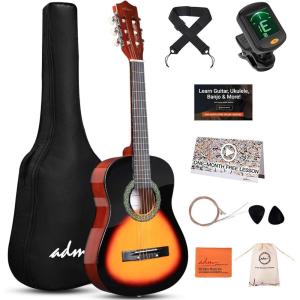 imageADM Beginner Acoustic Classical Guitar 30 Inch Nylon Strings Wooden Guitar Bundle Kit for Kid Boy Girl Student Youth Guitarra Online Lessons with Gig Bag Strap Tuner Extra Strings PicksPink 1Sunburst