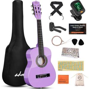 imageADM Beginner Acoustic Classical Guitar 30 Inch Nylon Strings Wooden Guitar Bundle Kit for Kid Boy Girl Student Youth Guitarra Online Lessons with Gig Bag Strap Tuner Extra Strings PicksPink 1Purple