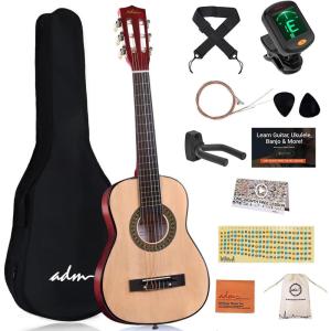 imageADM Beginner Acoustic Classical Guitar 30 Inch Nylon Strings Wooden Guitar Bundle Kit for Kid Boy Girl Student Youth Guitarra Online Lessons with Gig Bag Strap Tuner Extra Strings PicksPink 1Natural