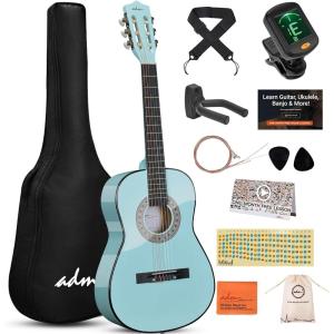 imageADM Beginner Acoustic Classical Guitar 30 Inch Nylon Strings Wooden Guitar Bundle Kit for Kid Boy Girl Student Youth Guitarra Online Lessons with Gig Bag Strap Tuner Extra Strings PicksPink 1Socal Green