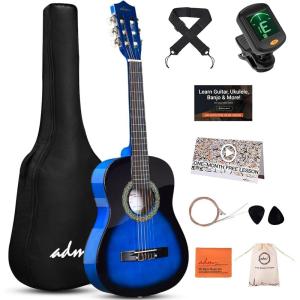 imageADM Beginner Acoustic Classical Guitar 30 Inch Nylon Strings Wooden Guitar Bundle Kit for Kid Boy Girl Student Youth Guitarra Online Lessons with Gig Bag Strap Tuner Extra Strings PicksBlack 1Blueburst