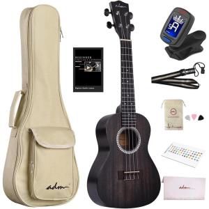 imageADM Concert Ukulele Beginner Kit Mahogany Hawaiian Wood Ukelele Bundle Ukalalee Set with Uke Free Starter Lessons for kids Students and Adults Yellow Brown Khaki 23 inchBlack