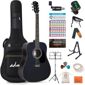imageADM Dreadnought Acoustic Guitar Kit with Free Lesson for Beginner Adult Teen Full Size Acustica Guitarra Starter Bundle Set wBag Strap Tuner Capo Pickguard Music Stand Right HandSunburst 41 InchBlack 1