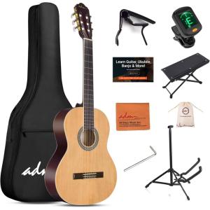 imageADM Full Size Classical Nylon Strings Acoustic Guitar 29 x 75x 50mm Classic Guitarra Starter Bundle for Adult with Free Lessons Gig Bag Tuner Footstool Kids Student Beginner Kits NatureNature