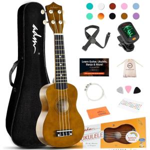 imageADM Ukulele for Beginners Hawaiian Wood Ukelele Kit for Kids Adult Student Starter Professional Ukalelee Pack Bundle with Free Lessons Gig Bag Strap Nylon String Tuner BrownSapele 21 InchMocha