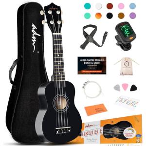 imageADM Ukulele for Beginners Hawaiian Wood Ukelele Kit for Kids Adult Student Starter Professional Ukalelee Pack Bundle with Free Lessons Gig Bag Strap Nylon String Tuner BrownSapele 21 InchBlack