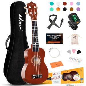 imageADM Ukulele for Beginners Hawaiian Wood Ukelele Kit for Kids Adult Student Starter Professional Ukalelee Pack Bundle with Free Lessons Gig Bag Strap Nylon String Tuner BrownSapele 21 InchBrown