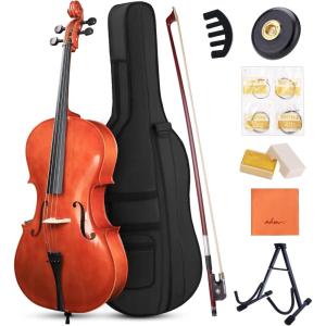 imageADM 44 Full Size Acoustic Cello Beginner Acoustic Cello Kit with Portable Bag Stand Bow Mute Rosin Endpin Holder for Beginner Adults ampamp Students44 Size